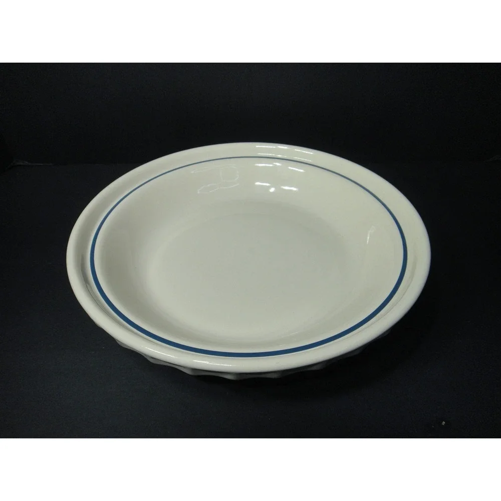 Longaberger Pottery Woven Traditions Ivory Blue 10 Inch Pie Plate Made USA VTG